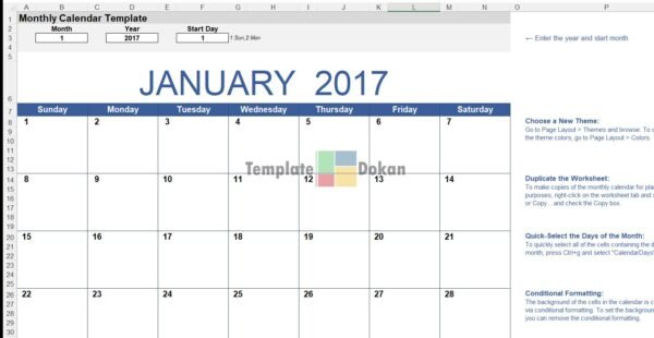 Monthly Calendar Template